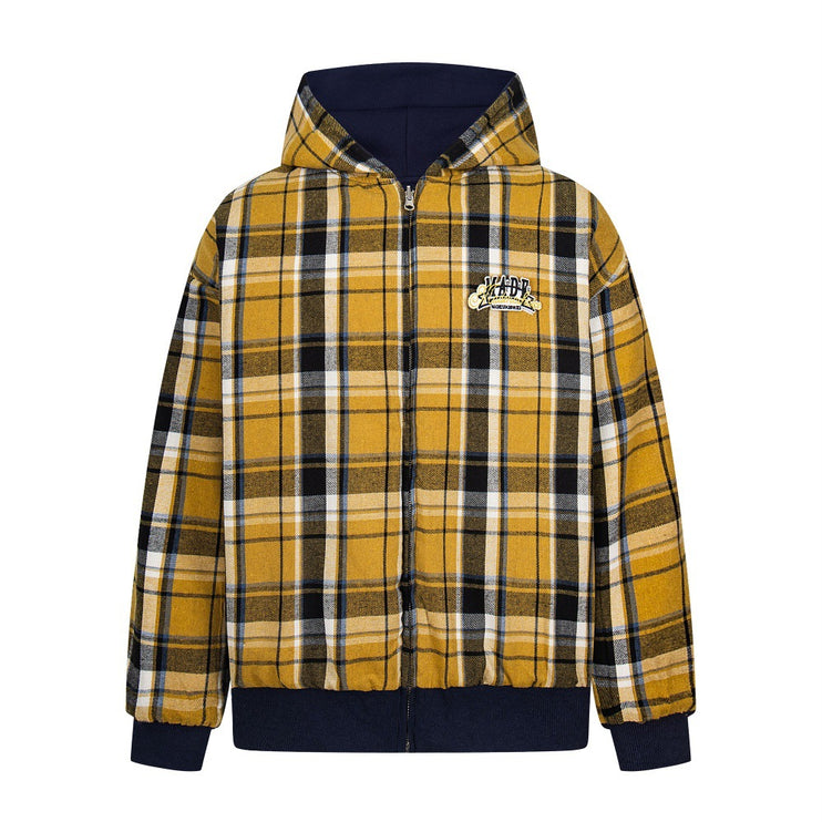 two sided plaid hooded jacket on both sides