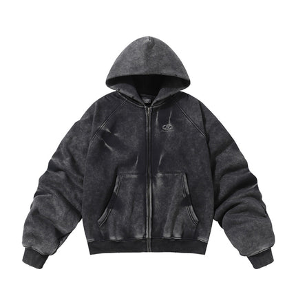 TALKLESS Washed Distressed ZIP-UP Hoodie—4226 - TALKLESSFASHION