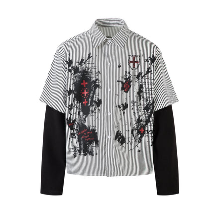 fake two-piece striped shirt with long sleeves
