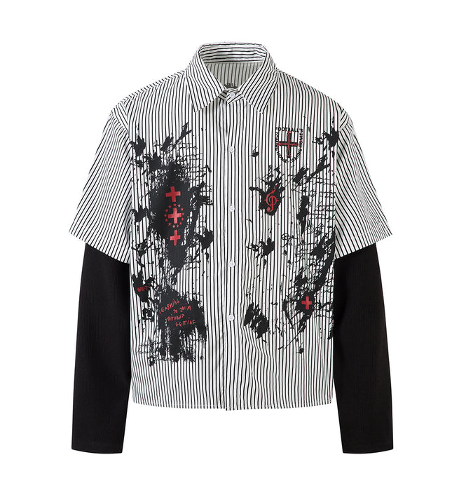 fake two-piece striped shirt with long sleeves