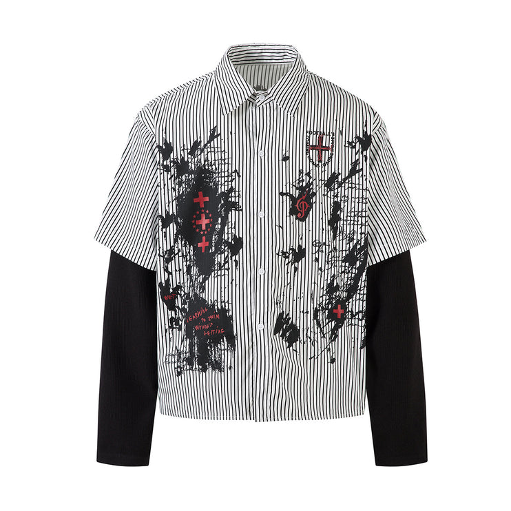 fake two-piece striped shirt with long sleeves
