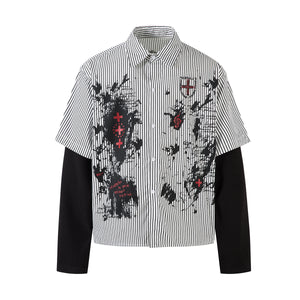 fake two-piece striped shirt with long sleeves