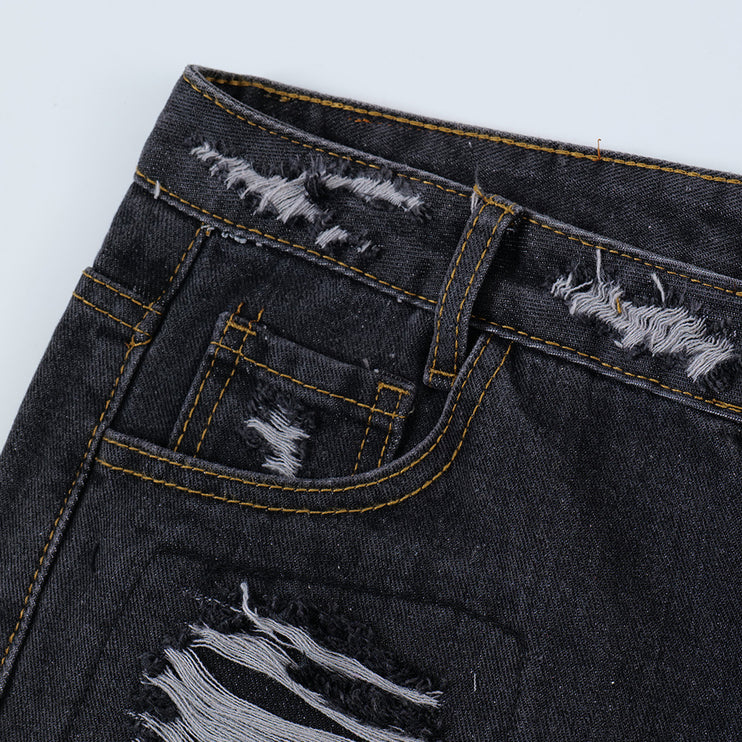 Patch Denim Straight Short Pants Male - TALKLESSFASHION
