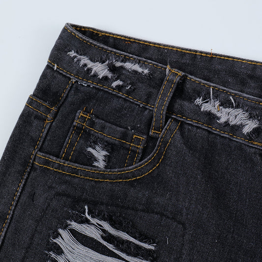 Patch Denim Straight Short Pants Male - TALKLESSFASHION