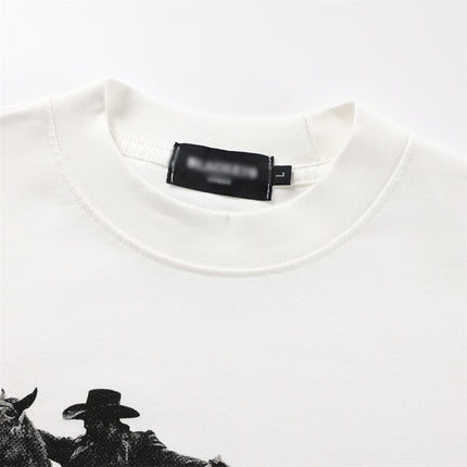American vintage knight figure print loose long sleeve T-shirt