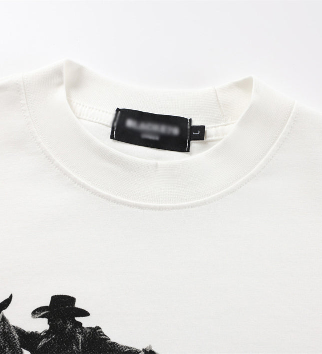 American vintage knight figure print loose long sleeve T-shirt