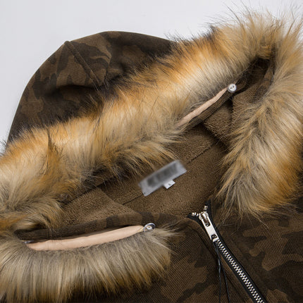 Fur collar camouflage, deconstructed splicing, thickened cargo jacket