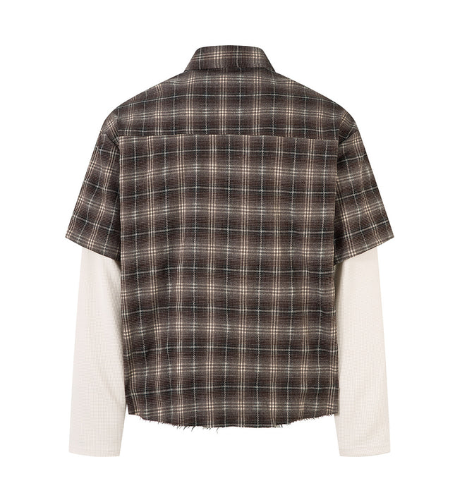 Street Distressed Fake Two-Piece Plaid Shirt