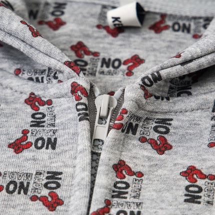 Digital print letter zip  hooded cardigan sweatshirt