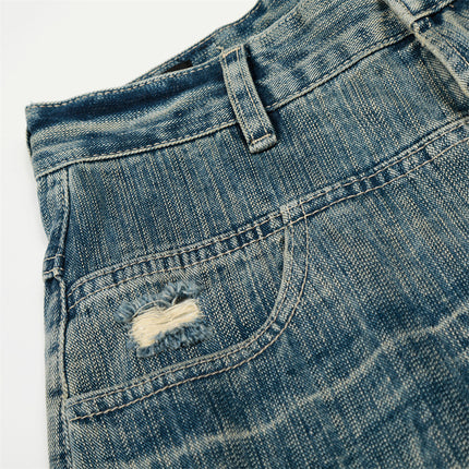 Punk ripped distressed washed jeans