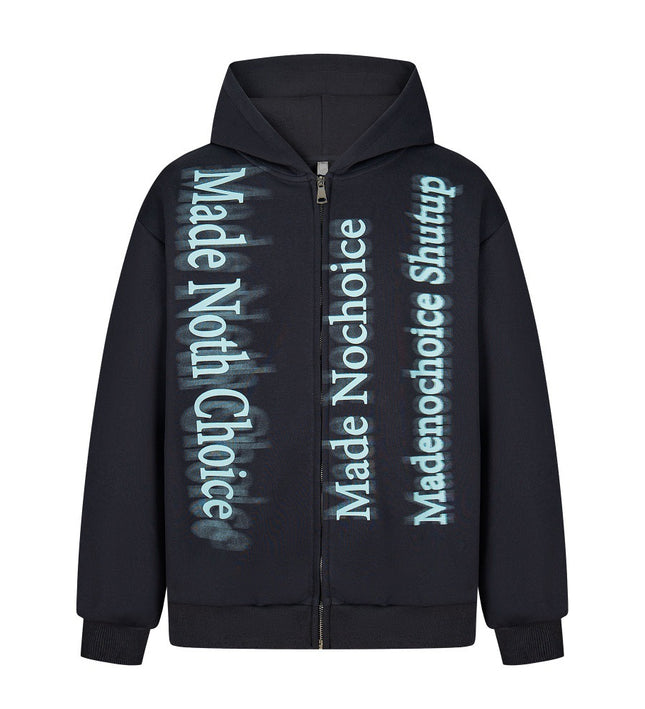 high street trendy zip Letter print hoodie
