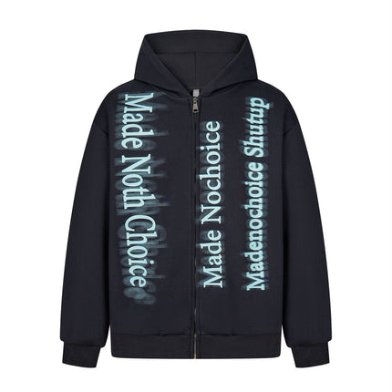 high street trendy zip Letter print hoodie