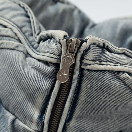Washed Denim Stand Up Collar White Duck Down Jacket