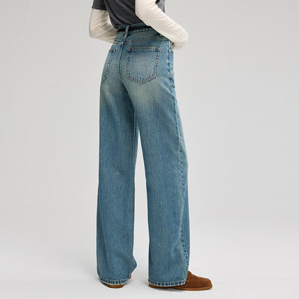 big cow fabric American retro heavy trend slimming wide-leg floor-length pants