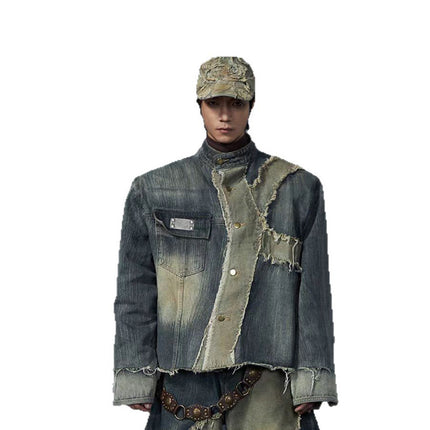 stand collar structure Unisex denim jacket & scimitar jeans