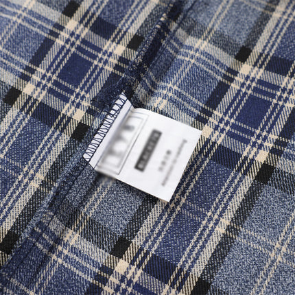 distressed plaid long-sleeved shirt  washed raw lapel shirt