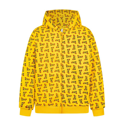Digital print letter zip  hooded cardigan sweatshirt
