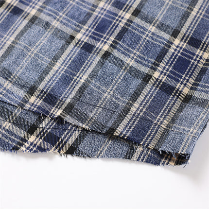 distressed plaid long-sleeved shirt  washed raw lapel shirt