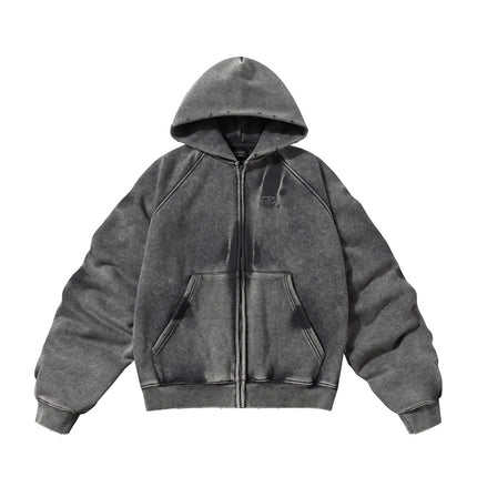 TALKLESS Washed Distressed ZIP-UP Hoodie—4226 - TALKLESSFASHION