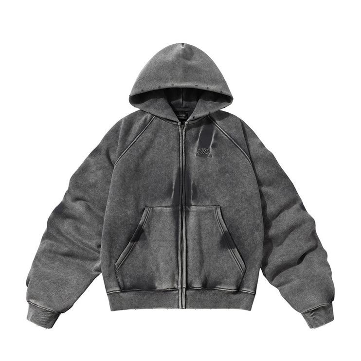 TALKLESS Washed Distressed ZIP-UP Hoodie—4226 - TALKLESSFASHION