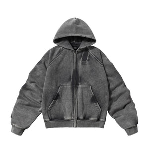 TALKLESS Washed Distressed ZIP-UP Hoodie—4226 - TALKLESSFASHION