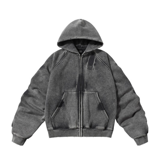 TALKLESS Washed Distressed ZIP-UP Hoodie—4226 - TALKLESSFASHION