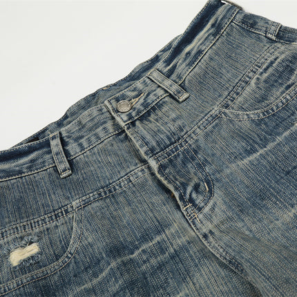 Punk ripped distressed washed jeans