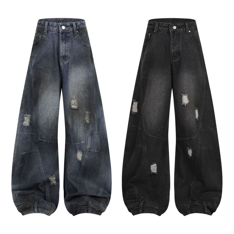 Retro Washed Ripped & Stitch Jeans—3376 - TALKLESSFASHION