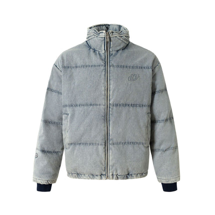 Washed Denim Stand Up Collar White Duck Down Jacket