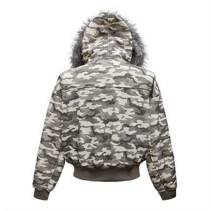 Fur collar camouflage, deconstructed splicing, thickened cargo jacket