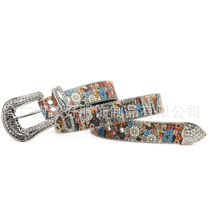 Cross-border trend print rhinestone belt