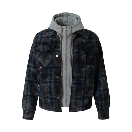Real Shot American Vintage Check Fake Two Piece Hooded Padded Jacket