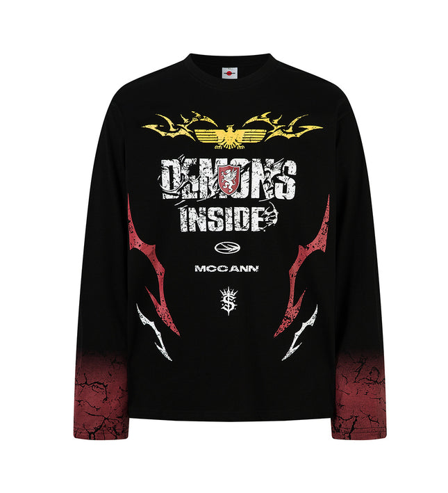 Hip-Hop Motorcycle Dark Print Long Sleeve Tee