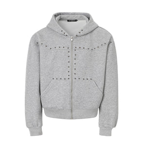American trendy hooded sweatshirt men's autumn and winter heavy 400G design metal studded loose jacket