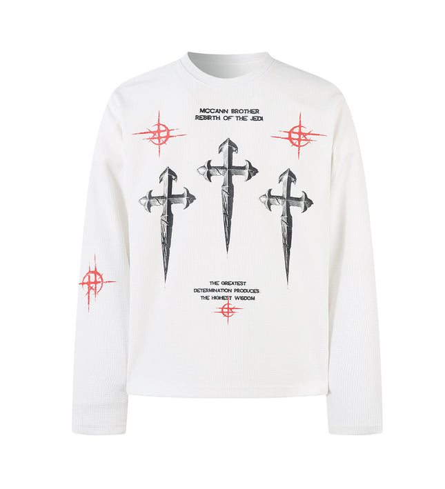 Hip-Hop Dark Cross Graphic Long Sleeve Tee