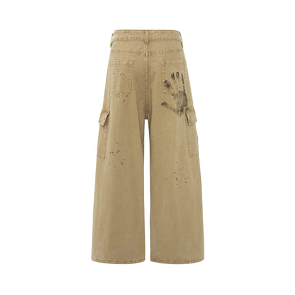 palm print design casual cargo trousers