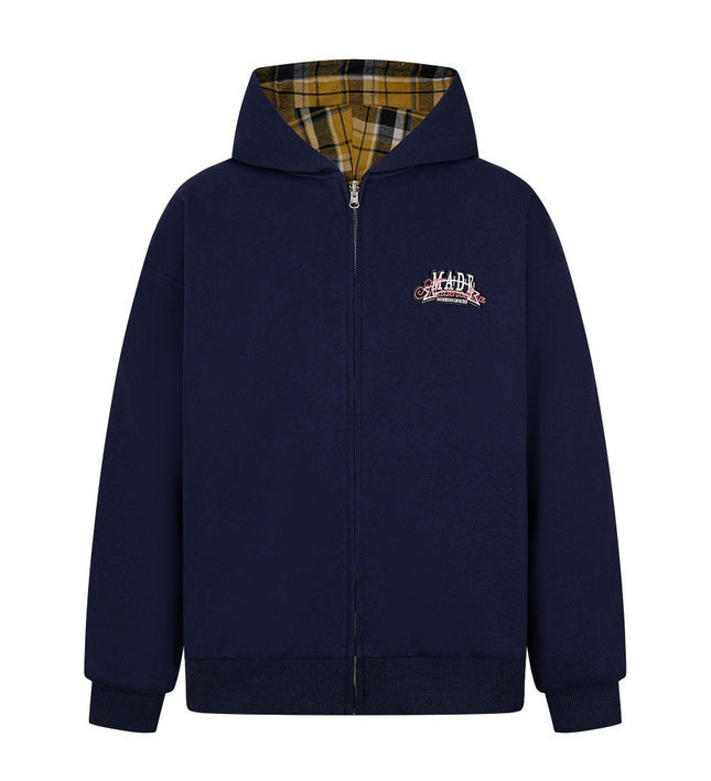 two sided plaid hooded jacket on both sides