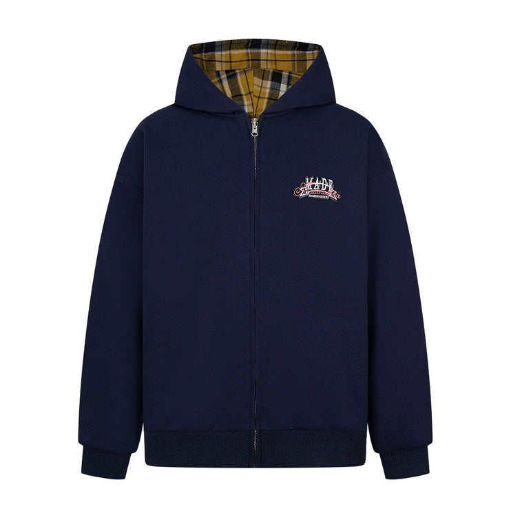 two sided plaid hooded jacket on both sides