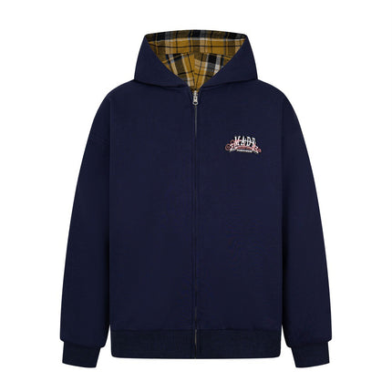 two sided plaid hooded jacket on both sides