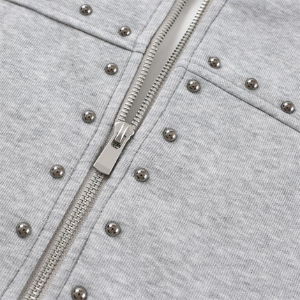 American trendy hooded sweatshirt men's autumn and winter heavy 400G design metal studded loose jacket