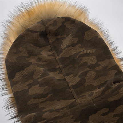 Fur collar camouflage, deconstructed splicing, thickened cargo jacket