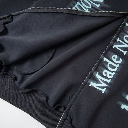 high street trendy zip Letter print hoodie
