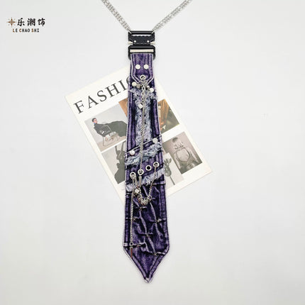 Lechao original trendy brand purple denim tie
