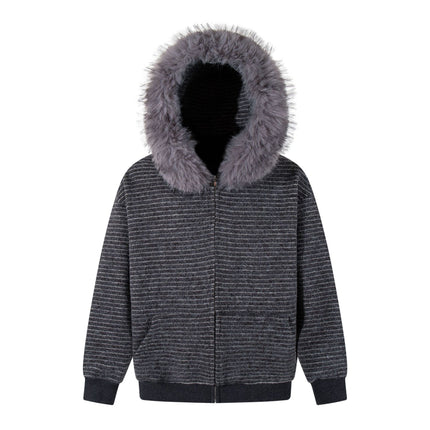 Striped Hooded Hooded Sweatshirt Jacket