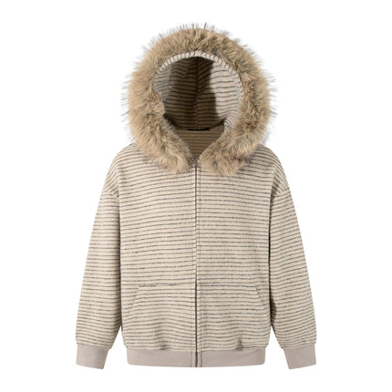 Striped Hooded Hooded Sweatshirt Jacket