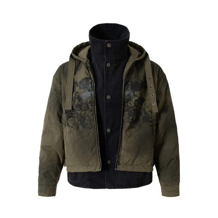 Heavy Industry Spray Print Stitching Fake Two Padded Jacket