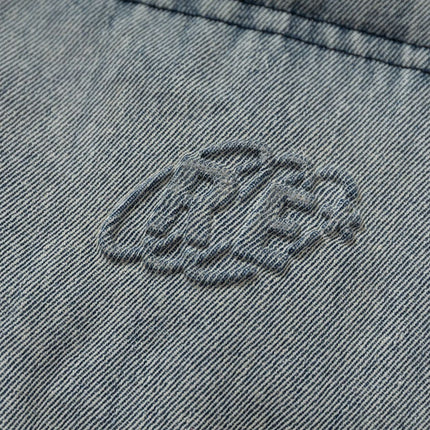 Washed Denim Stand Up Collar White Duck Down Jacket