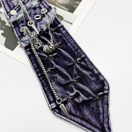Lechao original trendy brand purple denim tie