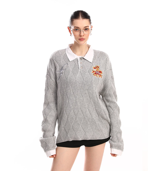 Campus Style Fake Two-Piece Sweater