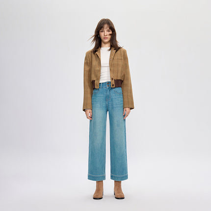 four-sided elastic cropped high waist loose wide-leg